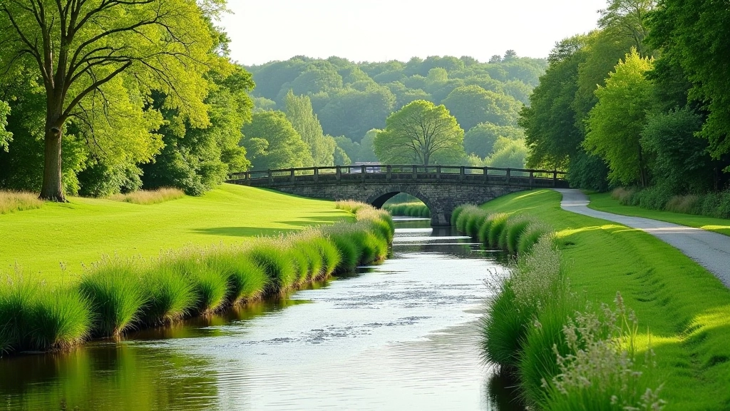 River Weir and Mill Town Route scenic pathway along the Nore Valley with green meadows and historic weir structures